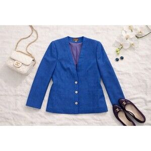 Cobalt Blue Blazer Jacket 12 Vintage 90s Power Career Minimalist Lined